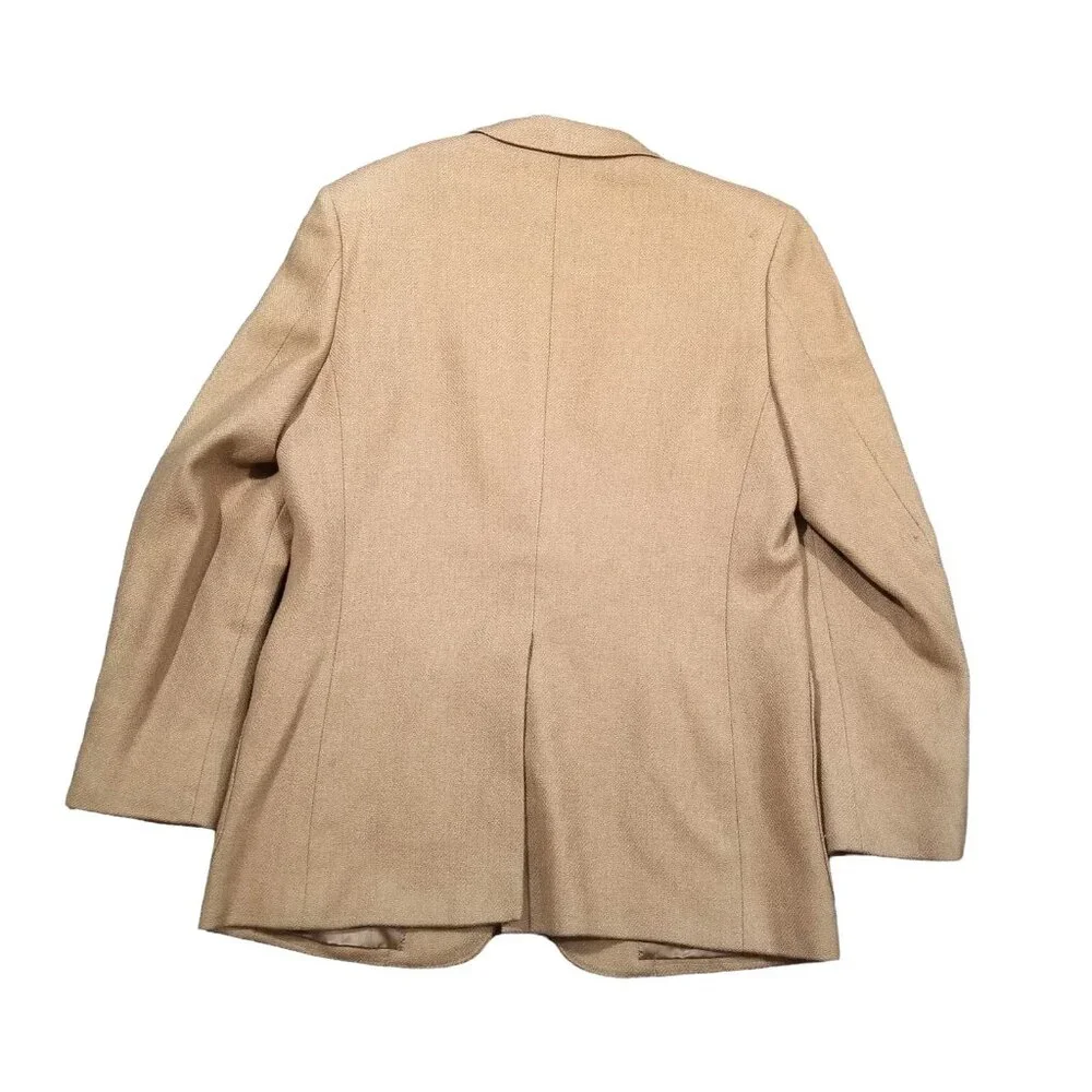 Mens Vtg Y2K Bartolini Blazer Sport Coat Camel Hair Wool Herringbone Gold Button